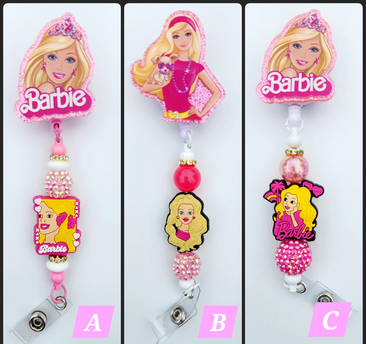 Barbie Character Beaded Badge Reel, Retractable ID, Medical Healthcare Nurse Badge teacher clip pin holder, Gifts