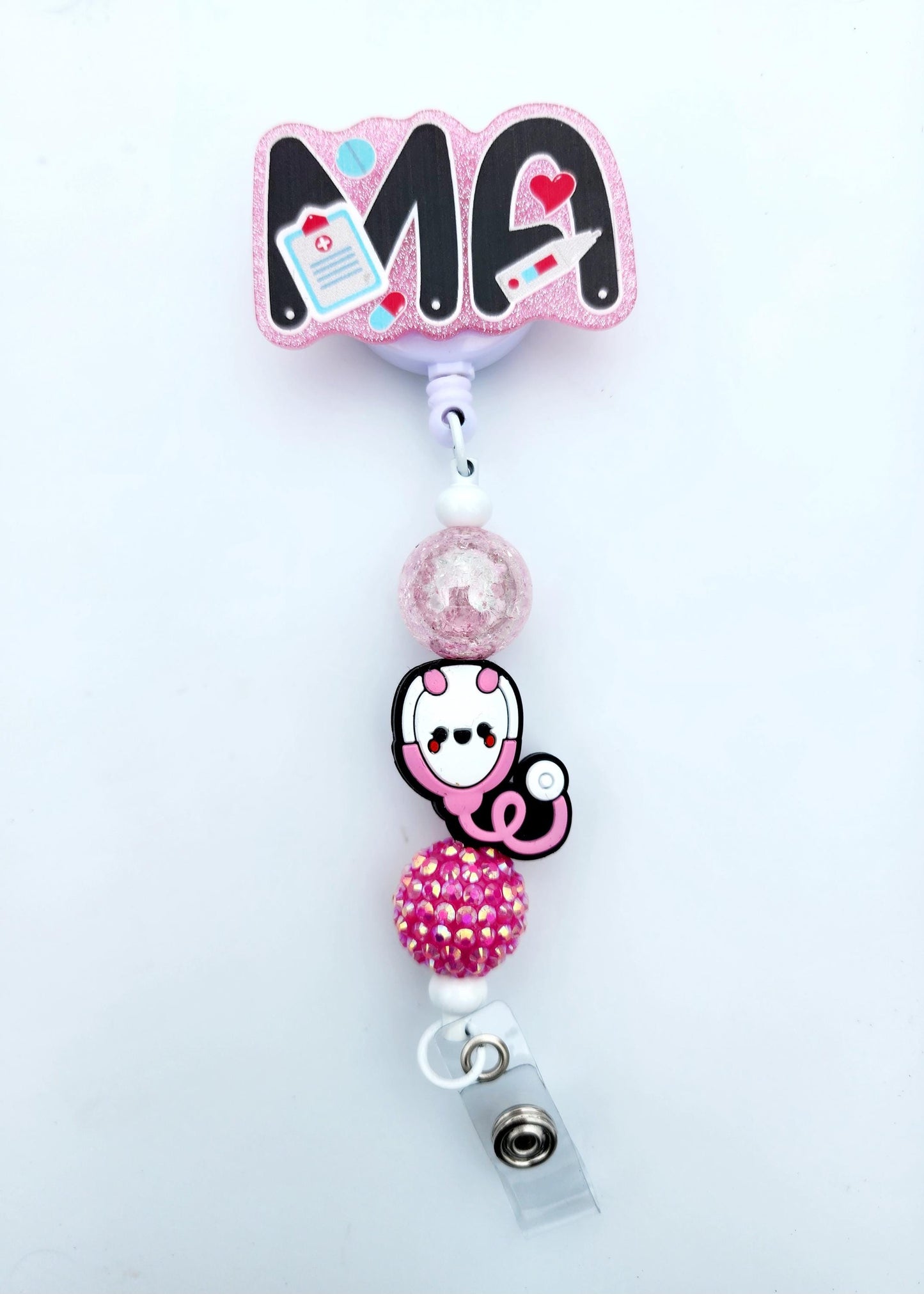 Medical assistant Character Beaded Badge Reel, Retractable ID, Medical Healthcare Nurse Badge teacher clip pin holder, Gifts