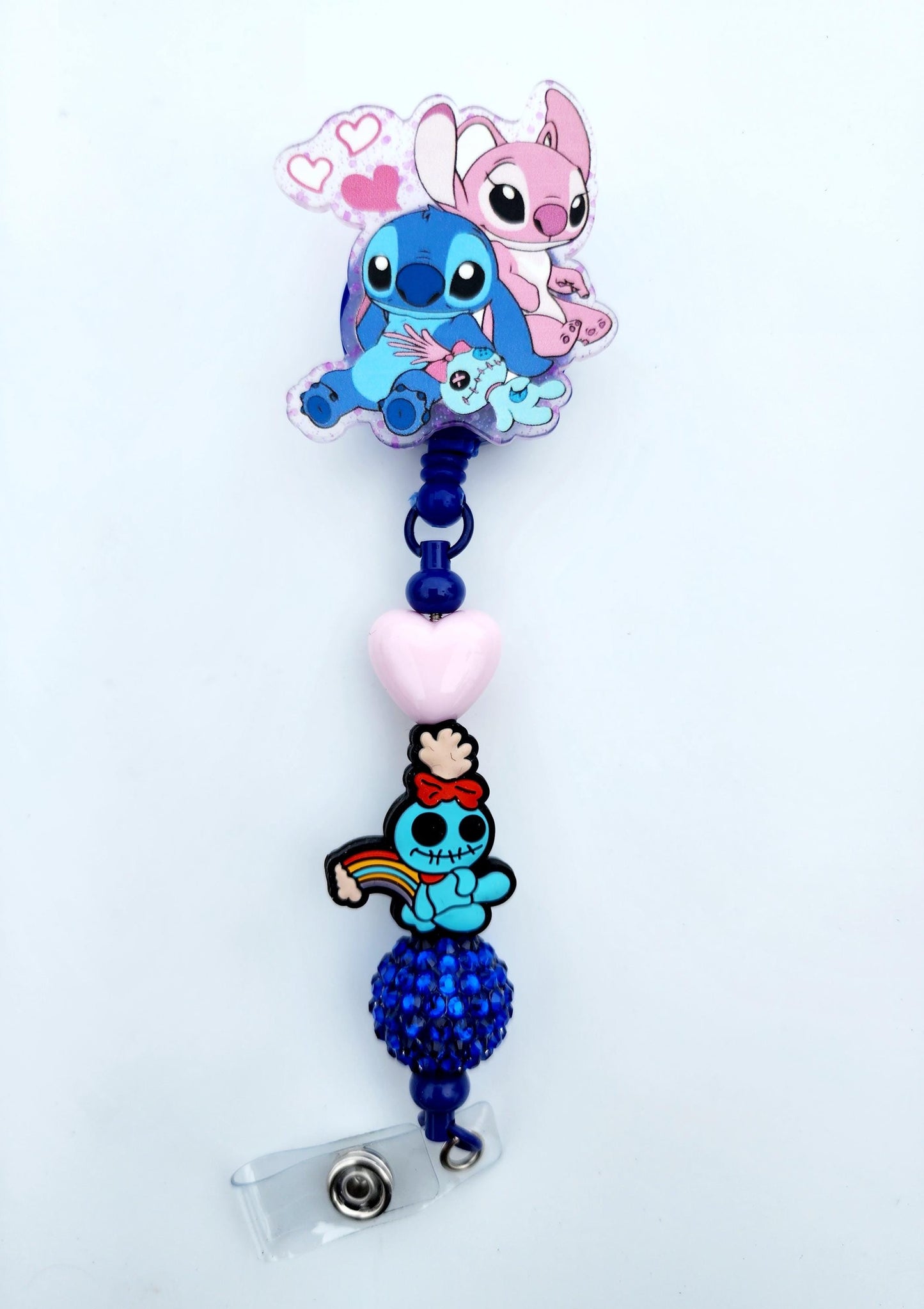 Lilo and stitch, scrump Character Beaded Badge Reel, Retractable ID, Medical Healthcare Nurse Badge teacher clip pin holder, Gifts