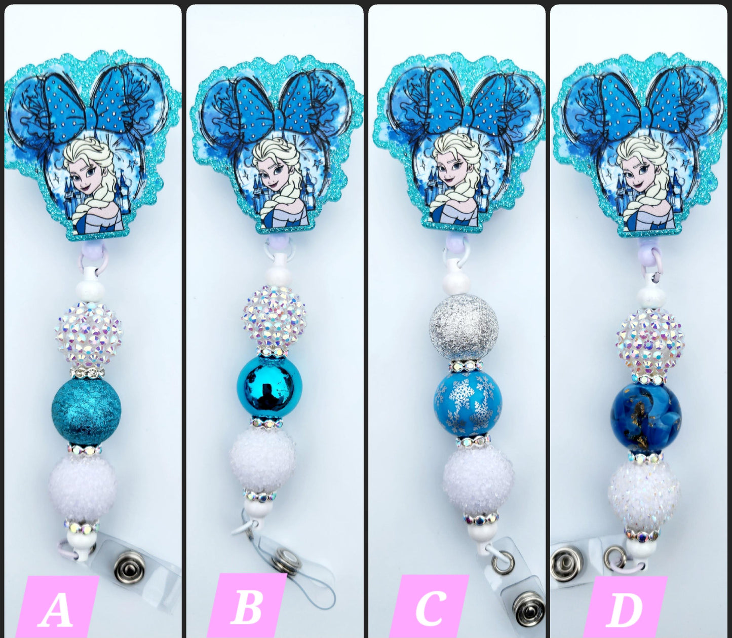 Frozen Elsa Character Beaded Badge Reel, Retractable ID, Medical Healthcare Nurse Badge teacher clip pin holder, Gifts