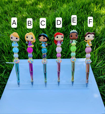 Doorable Pens, Character Pens, Beaded Pens, Gifts, Princess, Cinderella, Rapunzel, Jasmine, Ariel, Tiana, Belle, Disney Funko Pop Minis