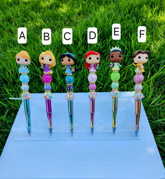 Doorable Pens, Character Pens, Beaded Pens, Gifts, Princess, Cinderella, Rapunzel, Jasmine, Ariel, Tiana, Belle, Disney Funko Pop Minis