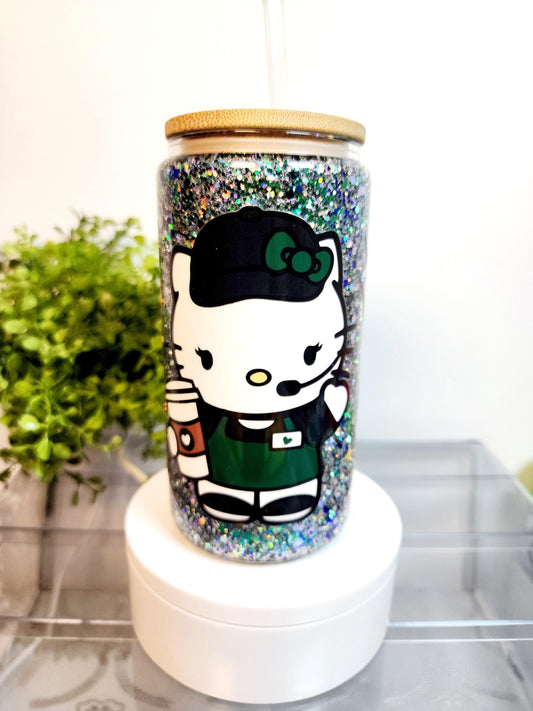 Kitty starbucks coffee Snow Globe Cup/Tumbler/Can, (16 oz.) Comes with lid and straw