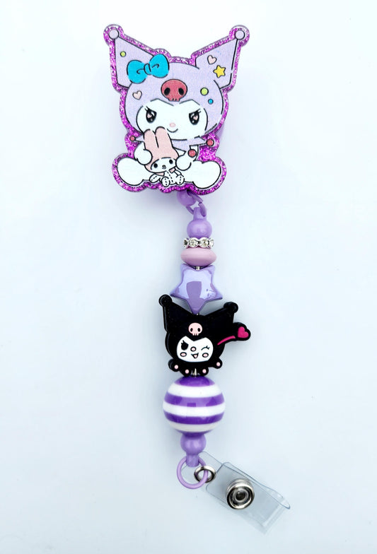 Kuku kuromi Character Beaded Badge Reel, Retractable ID, Medical Healthcare Nurse Badge teacher clip pin holder, Gifts