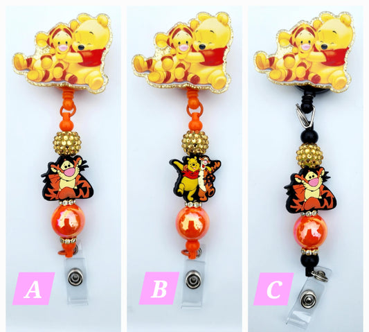 Pooh Bear Tigger Character Beaded Badge Reel, Retractable ID, Medical Healthcare Nurse Badge teacher clip pin holder, Gifts