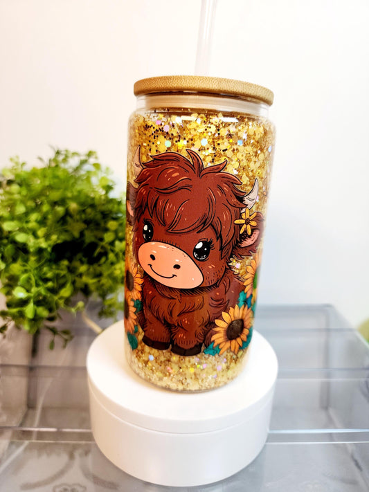 Cow Snow Globe Cup/Tumbler/Can, (16 oz.) Comes with lid and straw