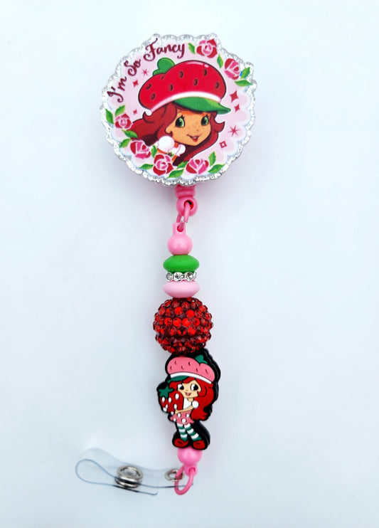 Strawberry shortcake Character Beaded Badge Reel, Retractable ID, Medical Healthcare Nurse Badge teacher clip pin holder, Gifts