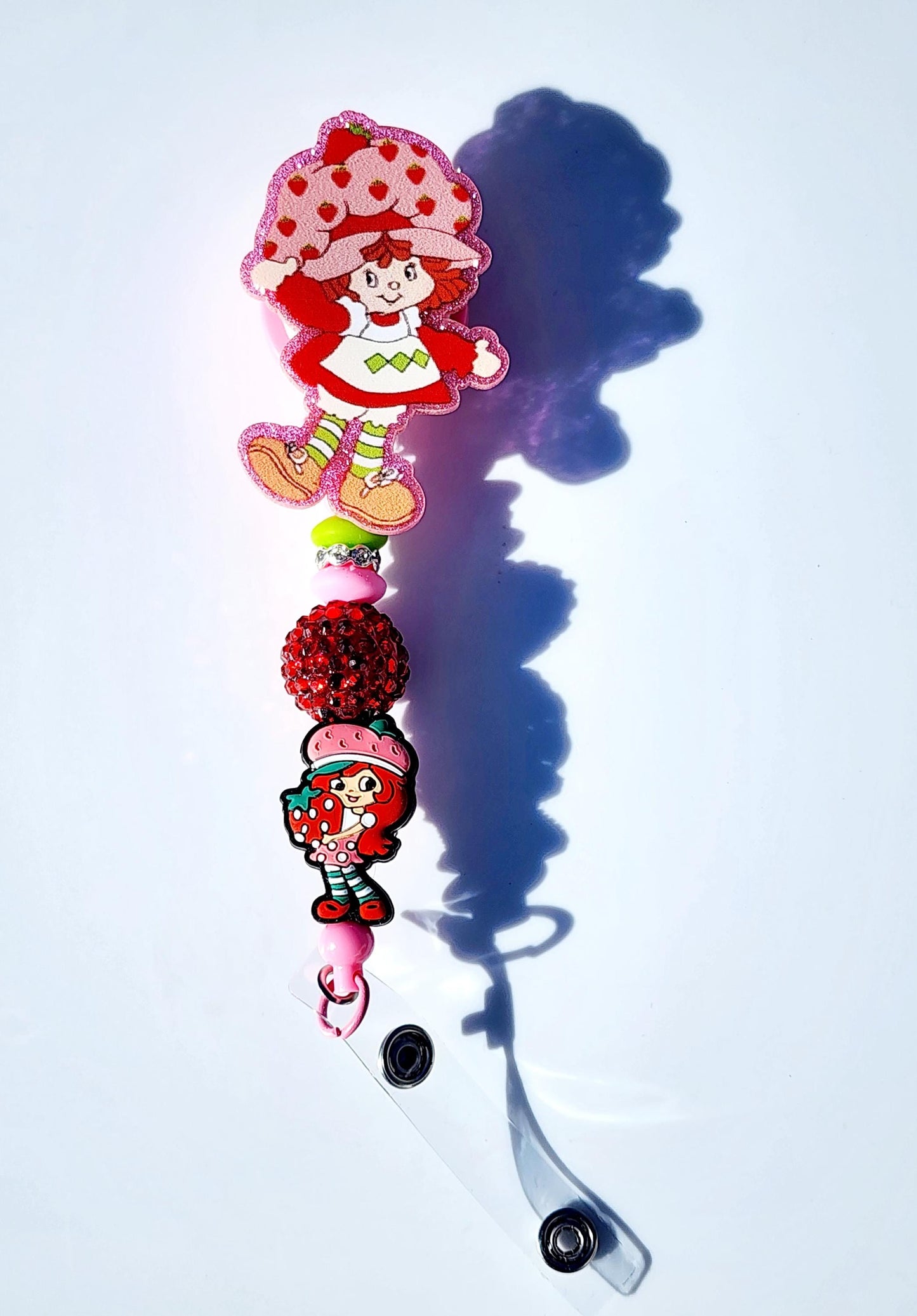 Strawberry Shortcake Character Beaded Badge Reel, Retractable ID, Medical Healthcare Nurse Badge teacher clip pin holder, Gifts