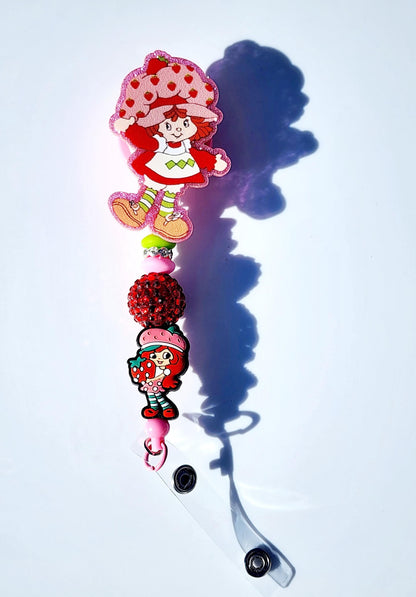 Strawberry Shortcake Character Beaded Badge Reel, Retractable ID, Medical Healthcare Nurse Badge teacher clip pin holder, Gifts