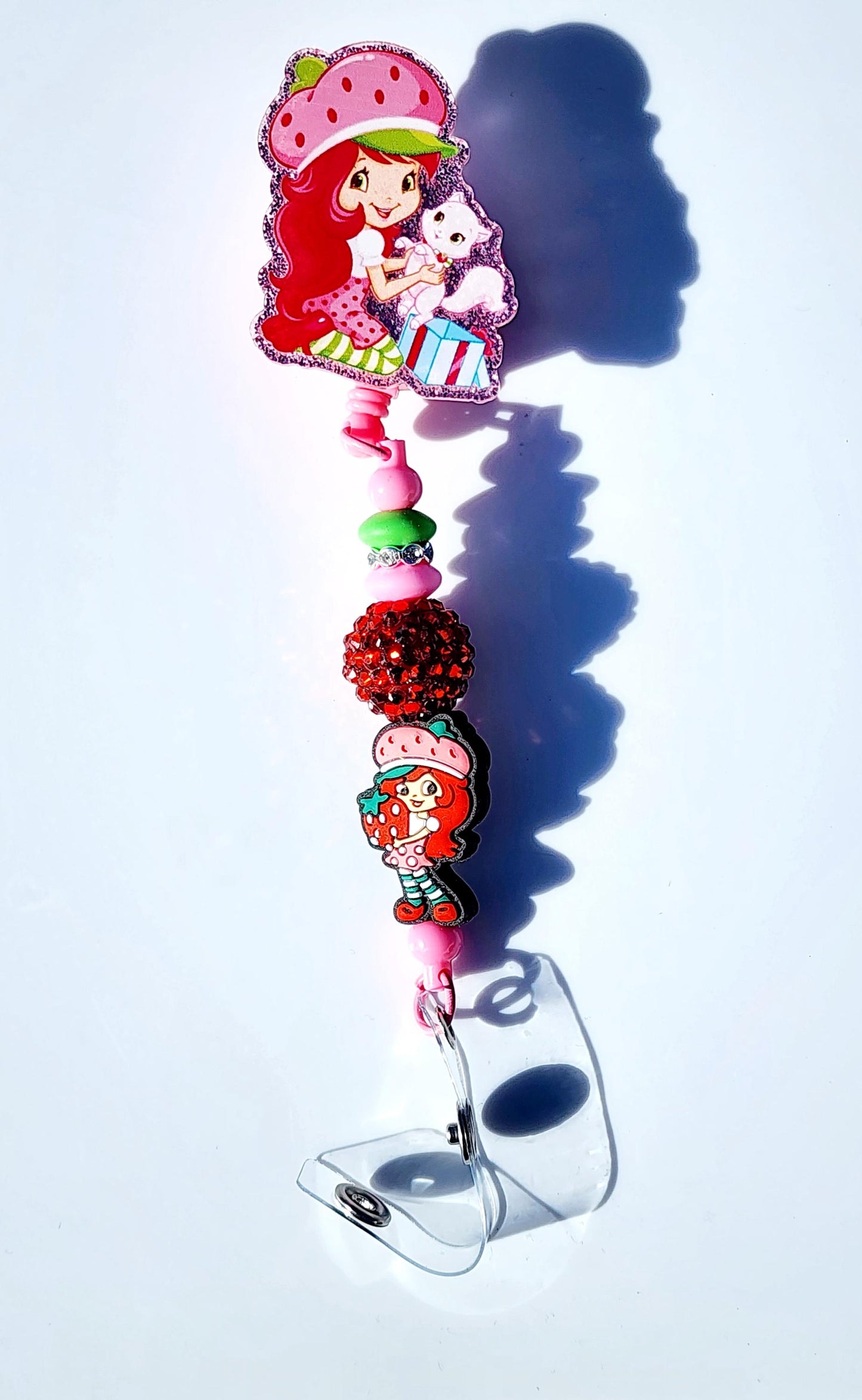 Strawberry Shortcake Character Beaded Badge Reel, Retractable ID, Medical Healthcare Nurse Badge teacher clip pin holder, Gifts