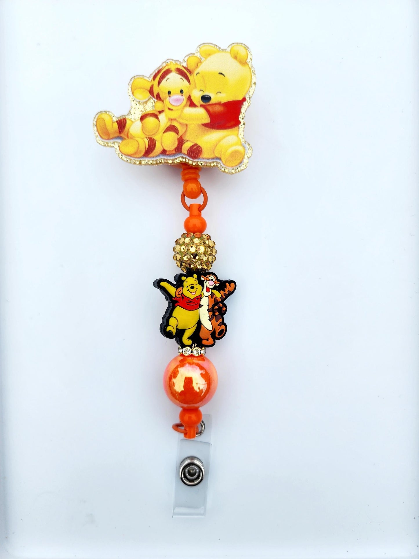 Pooh Bear Tigger Character Beaded Badge Reel, Retractable ID, Medical Healthcare Nurse Badge teacher clip pin holder, Gifts