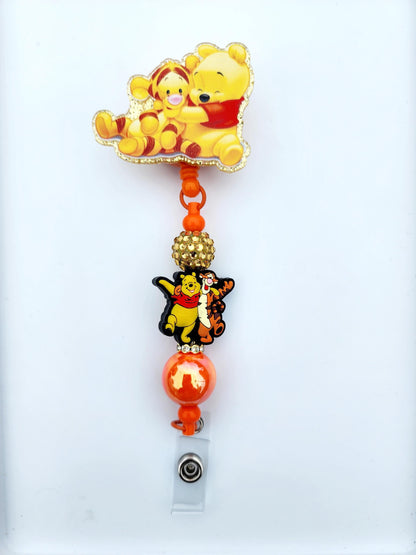 Pooh Bear Tigger Character Beaded Badge Reel, Retractable ID, Medical Healthcare Nurse Badge teacher clip pin holder, Gifts