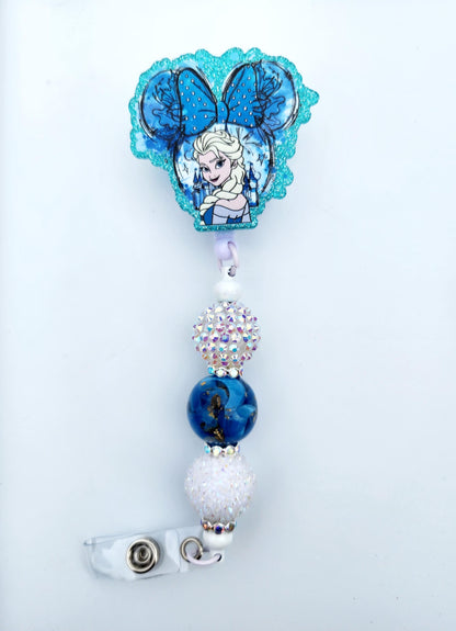 Frozen Elsa Character Beaded Badge Reel, Retractable ID, Medical Healthcare Nurse Badge teacher clip pin holder, Gifts