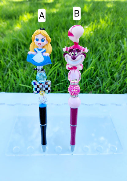 Doorable Pens, Character Pens, Beaded Pens, Gifts, Alice in Wonderland, Cat
