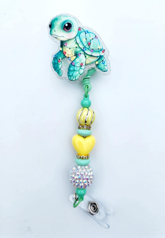 Turtle Character Beaded Badge Reel, Retractable ID, Medical Healthcare Nurse Badge teacher clip pin holder, Gifts