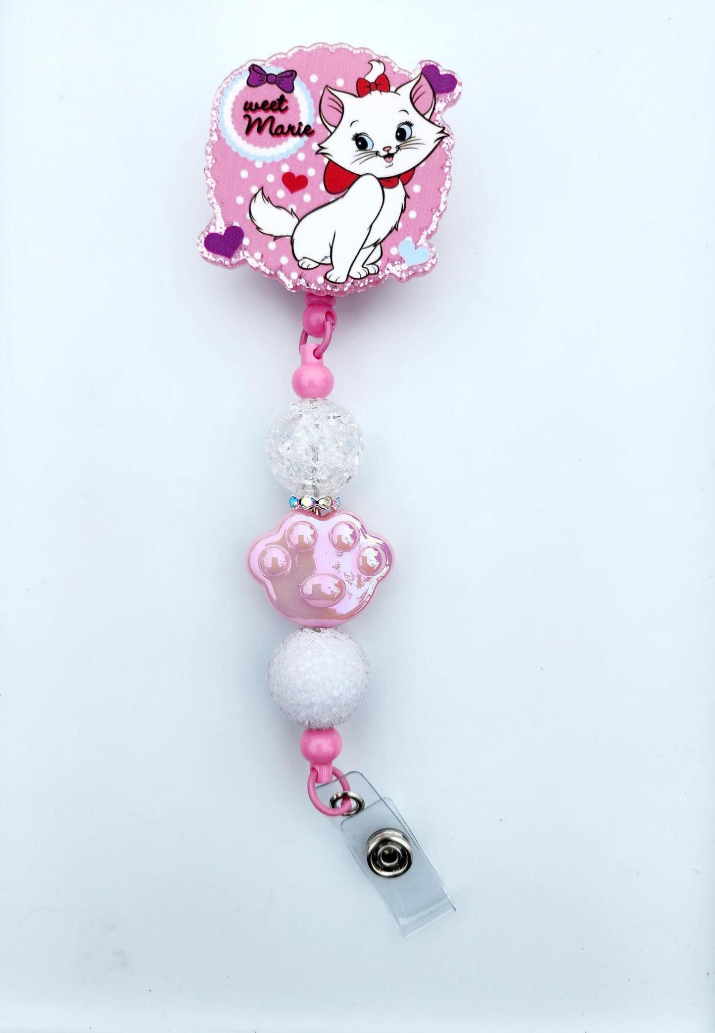 Cat Marie Aristocats Character Beaded Badge Reel, Retractable ID, Medical Healthcare Nurse Badge teacher clip pin holder, Gifts
