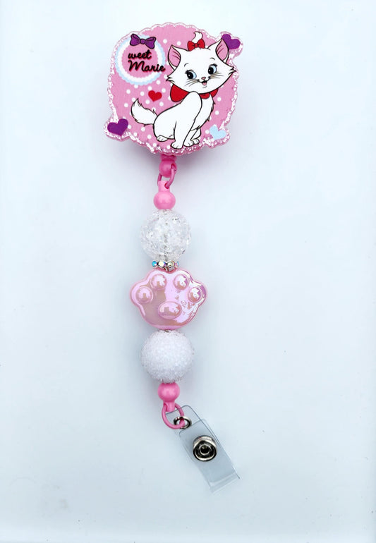Cat Marie Aristocats Character Beaded Badge Reel, Retractable ID, Medical Healthcare Nurse Badge teacher clip pin holder, Gifts