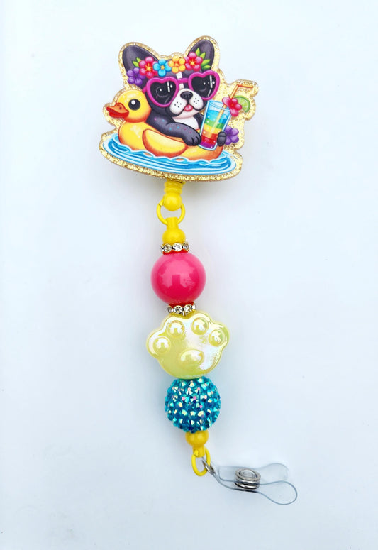 French Bulldog puppy Character Beaded Badge Reel, Retractable ID, Medical Healthcare Nurse Badge teacher clip pin holder, Gifts