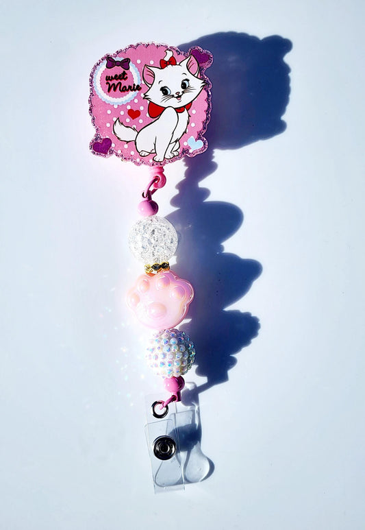 Cat Marie Character Beaded Badge Reel, Retractable ID, Medical Healthcare Nurse Badge teacher clip pin holder, Gifts