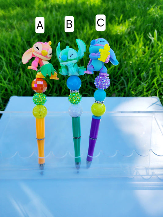 Doorable Pens, Character Pens, Beaded Pens, Gifts, (Stitch ombre collection)