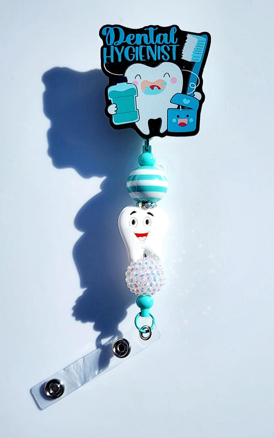 Dental Hygienist Character Beaded Badge Reel, Retractable ID, Medical Healthcare Nurse Badge teacher clip pin holder, Gifts