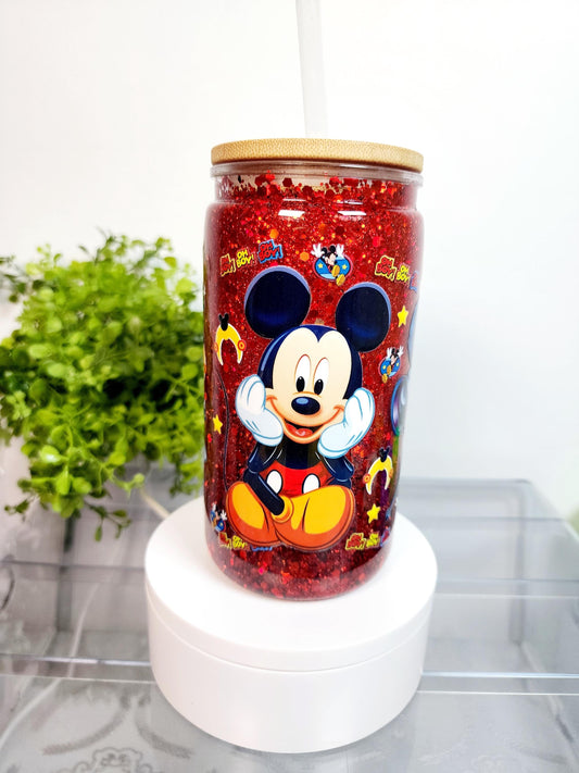 Micky Mouse Snow Globe Cup/Tumbler/Can, (16 oz.) Comes with lid and straw