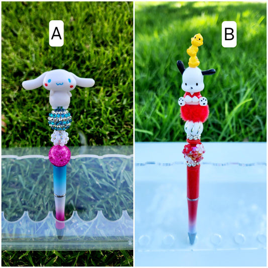 Doorable Pens, Character Pens, Beaded Pens, Gifts, (Kitty, Cinnamoroll, Pochacco)