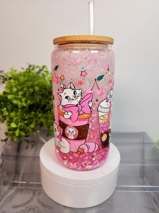 Marie cat Aristocats Snow Globe Cup/Tumbler/Can, (16 oz.) Comes with lid and straw