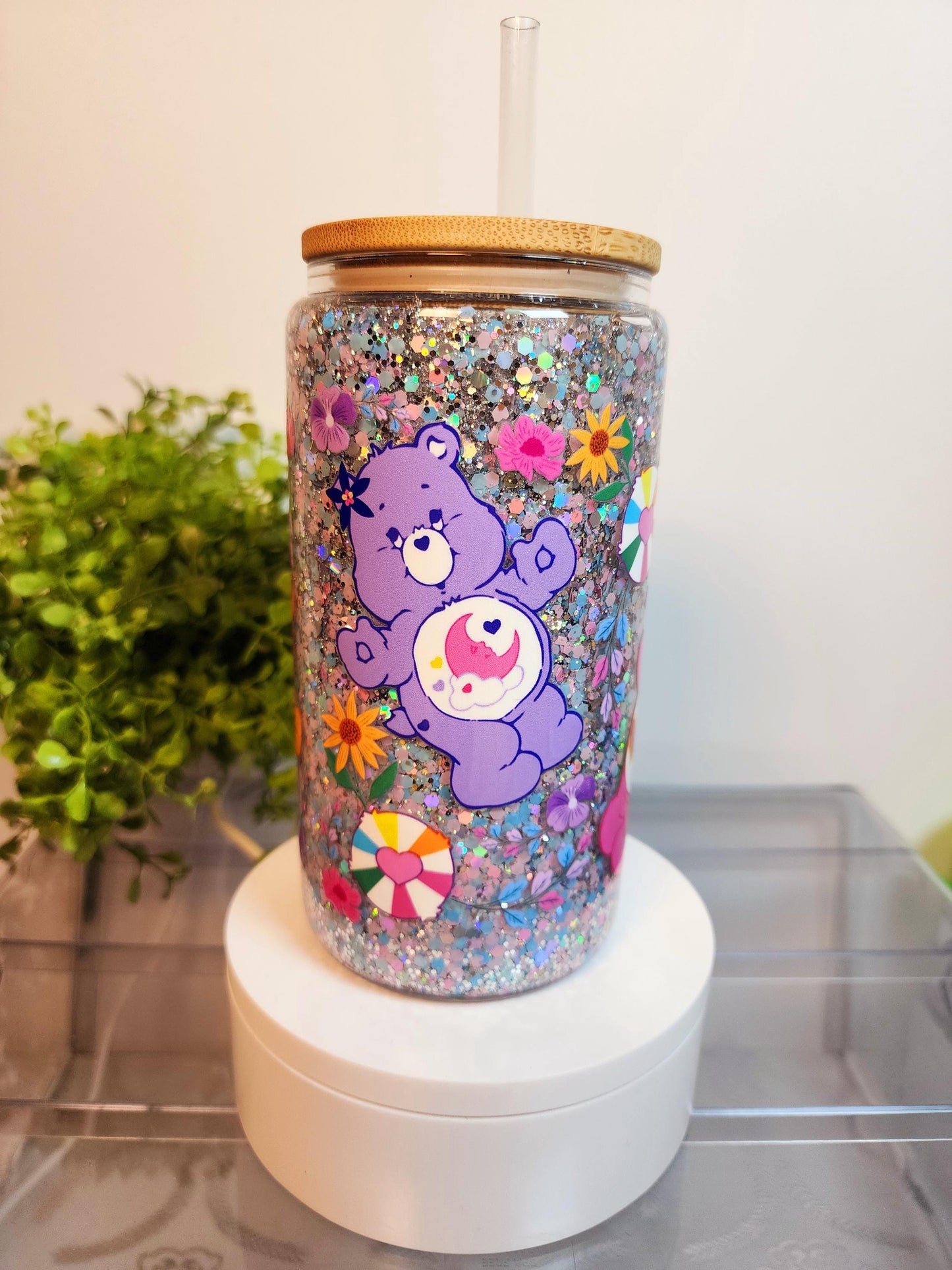 Care Bears Snow Globe Cup/Tumbler/Can, (16 oz.) Comes with lid and straw