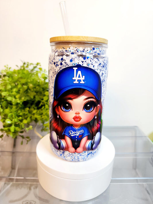 Dodgers LA Girl Snow Globe Cup/Tumbler/Can, (16 oz.) Comes with lid and straw