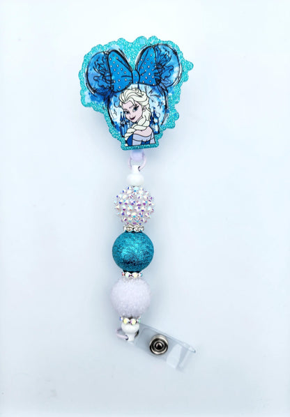 Frozen Elsa Character Beaded Badge Reel, Retractable ID, Medical Healthcare Nurse Badge teacher clip pin holder, Gifts