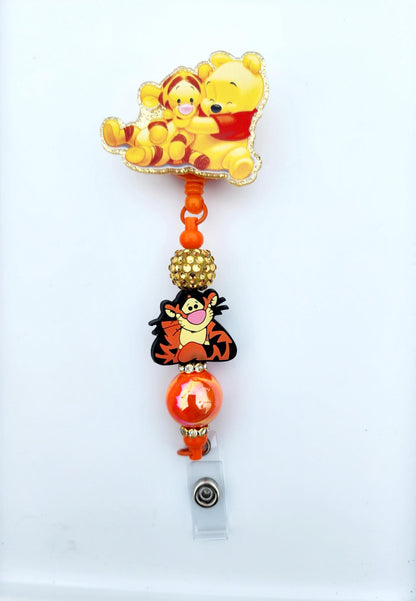 Pooh Bear Tigger Character Beaded Badge Reel, Retractable ID, Medical Healthcare Nurse Badge teacher clip pin holder, Gifts