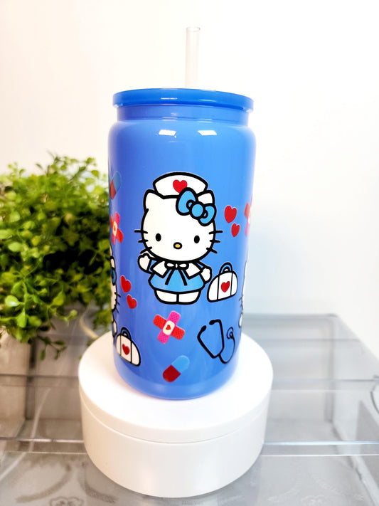 Kitty Nurse Cup/Tumbler/Can, (16 oz.) Comes with lid and straw