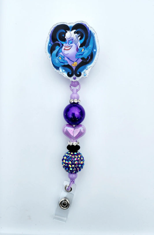 Ursula Villain The little mermaid Character Beaded Badge Reel, Retractable ID, Medical Healthcare Nurse Badge teacher clip pin holder, Gifts