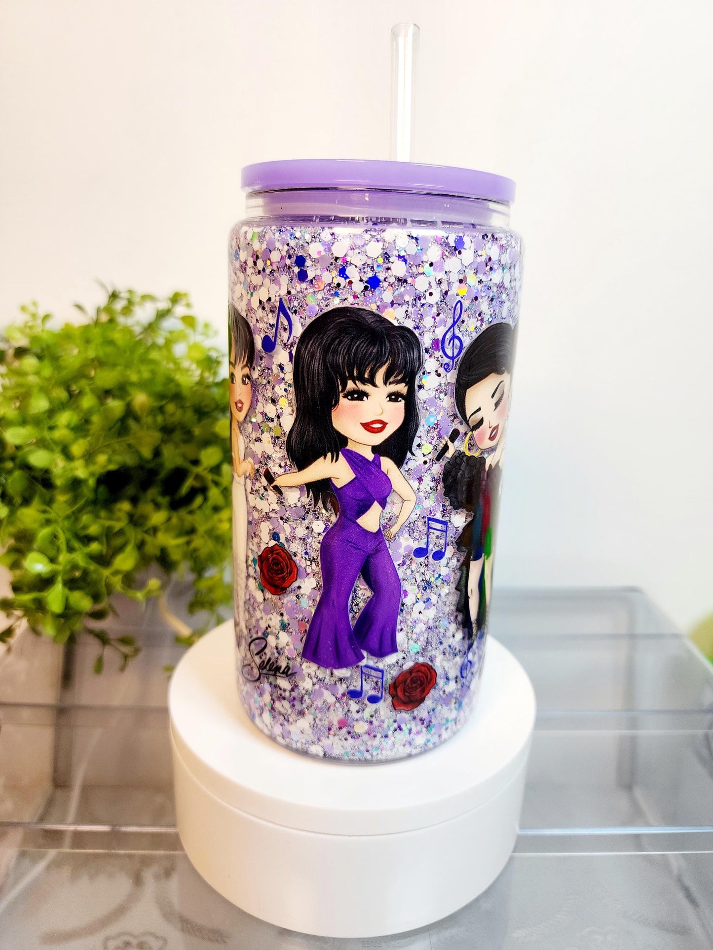Selena Snow Globe Cup/Tumbler/Can, (16 oz.) Comes with lid and straw