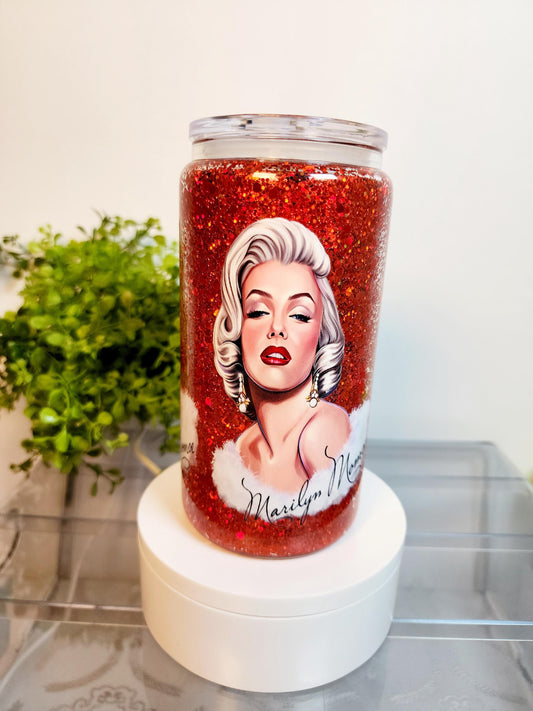 Marylin Monroe Snow Globe Cup/Tumbler/Can, (16 oz.) Comes with lid and straw