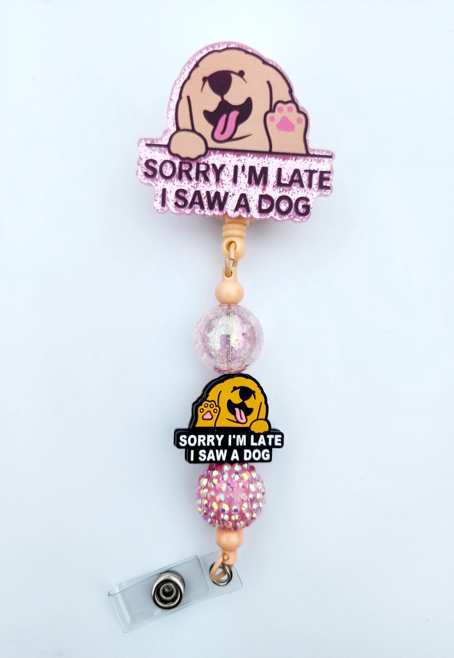 Dog puppy labrador Character Beaded Badge Reel, Retractable ID, Medical Healthcare Nurse Badge teacher clip pin holder, Gifts