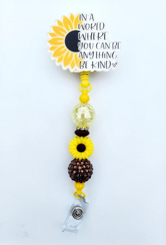 Sunflower Character Beaded Badge Reel, Retractable ID, Medical Healthcare Nurse Badge teacher clip pin holder, Gifts
