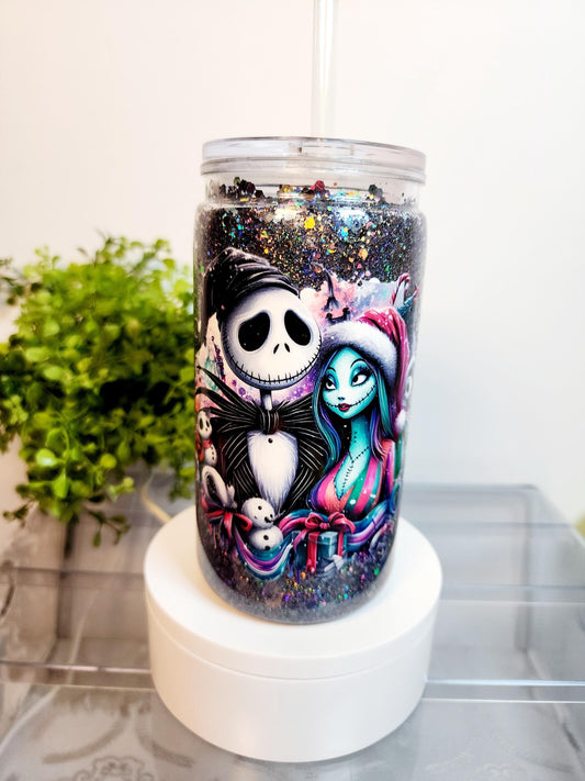 Jack and Sally Acrylic Cup/Tumbler/Can, (16 oz.) Comes with lid and straw