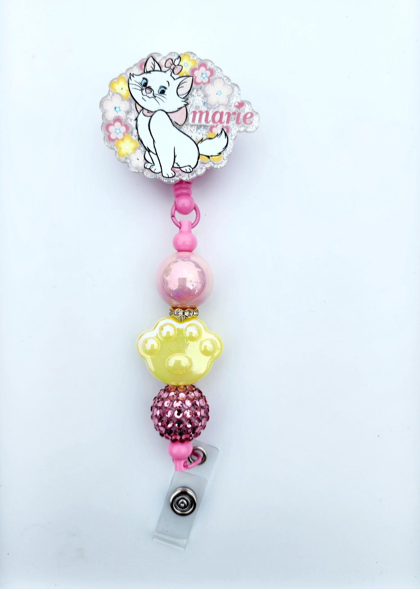 Marie Cat Character Beaded Badge Reel, Retractable ID, Medical Healthcare Nurse Badge teacher clip pin holder, Gifts