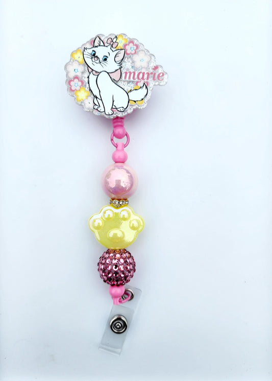 Marie Cat Character Beaded Badge Reel, Retractable ID, Medical Healthcare Nurse Badge teacher clip pin holder, Gifts
