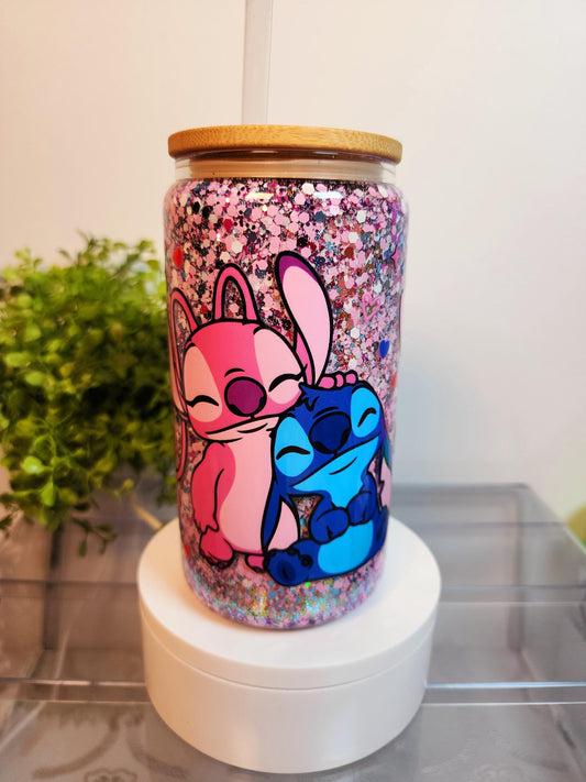 Stitch Snow Globe Cup/Tumbler/Can, (16 oz.) Comes with lid and straw