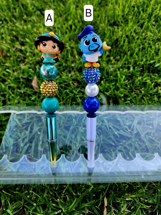 Doorable Pens, Character Pens, Beaded Pens, Gifts, Aladdin, Jasmine, Genie