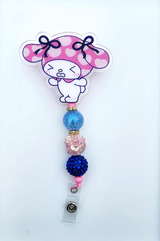 My Melody Character Beaded Badge Reel, Retractable ID, Medical Healthcare Nurse Badge teacher clip pin holder, Gifts