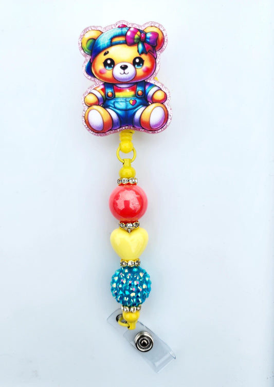 Teddy Bear Character Beaded Badge Reel, Retractable ID, Medical Healthcare Nurse Badge teacher clip pin holder, Gifts