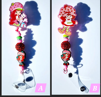 Strawberry Shortcake Character Beaded Badge Reel, Retractable ID, Medical Healthcare Nurse Badge teacher clip pin holder, Gifts