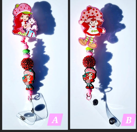 Strawberry Shortcake Character Beaded Badge Reel, Retractable ID, Medical Healthcare Nurse Badge teacher clip pin holder, Gifts