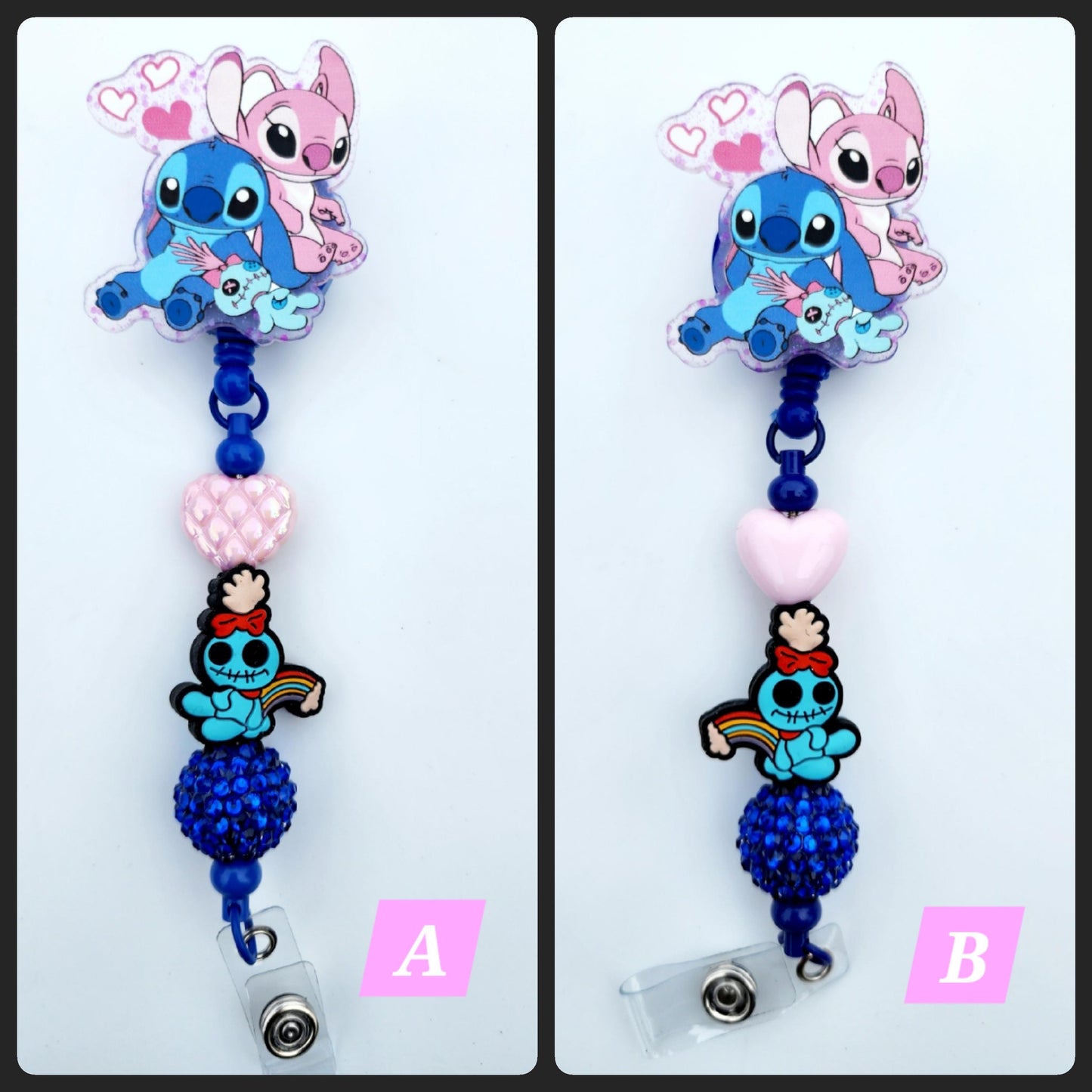 Lilo and stitch, scrump Character Beaded Badge Reel, Retractable ID, Medical Healthcare Nurse Badge teacher clip pin holder, Gifts