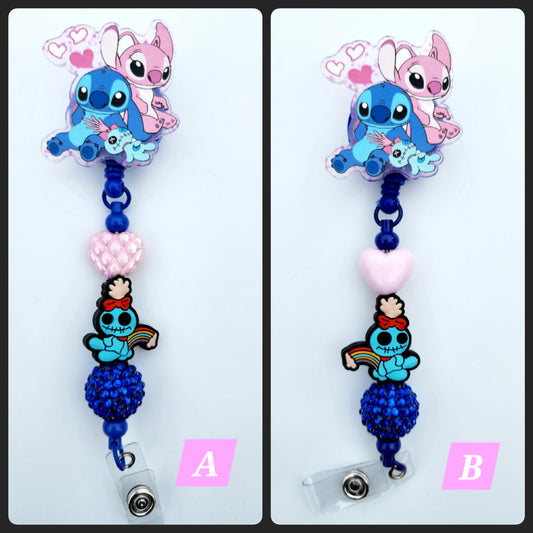 Lilo and stitch, scrump Character Beaded Badge Reel, Retractable ID, Medical Healthcare Nurse Badge teacher clip pin holder, Gifts