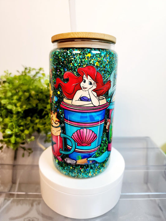 Little Mermaid Ariel Snow Globe Cup/Tumbler/Can, (16 oz.) Comes with lid and straw